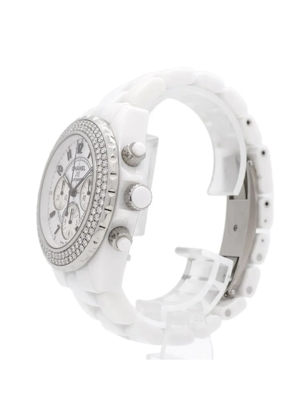 Chanel Chronograph Diamond Bezel White Dial Watch